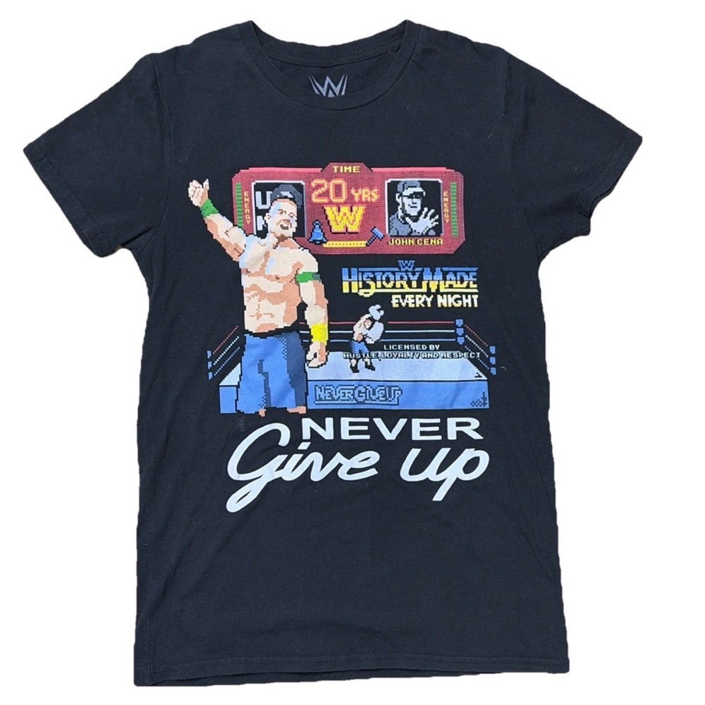 WWE John Cena *Never Give Up* NES 8 Bit Style 2 SIDED Shirt